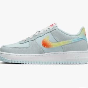 Nike Air Force 1 Kids' Sneakers - Light Blue with Orange Swoosh